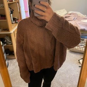 American threads cropped pink turtleneck